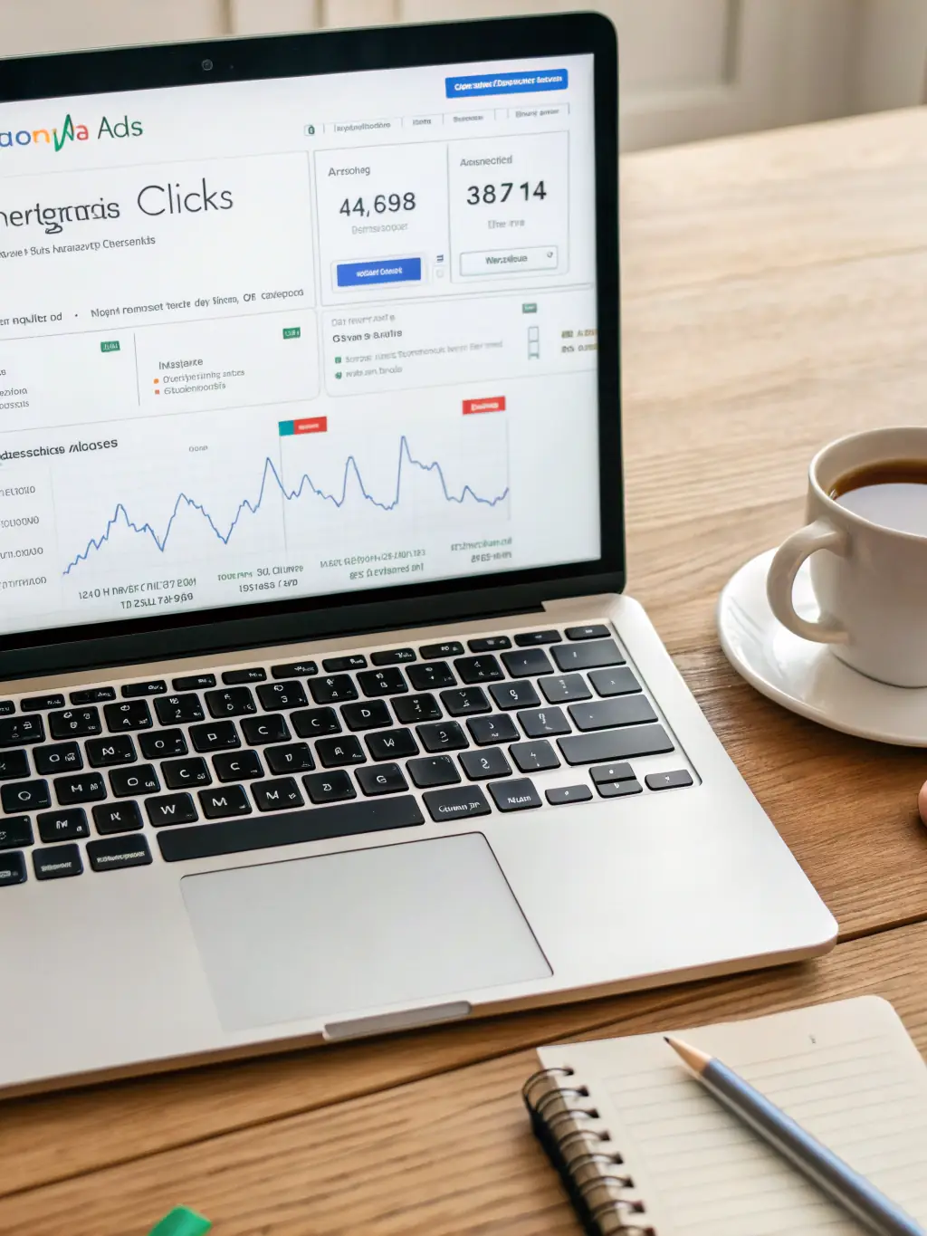 An image of a Google Ads dashboard displaying positive campaign performance metrics, such as high click-through rates and conversion rates.